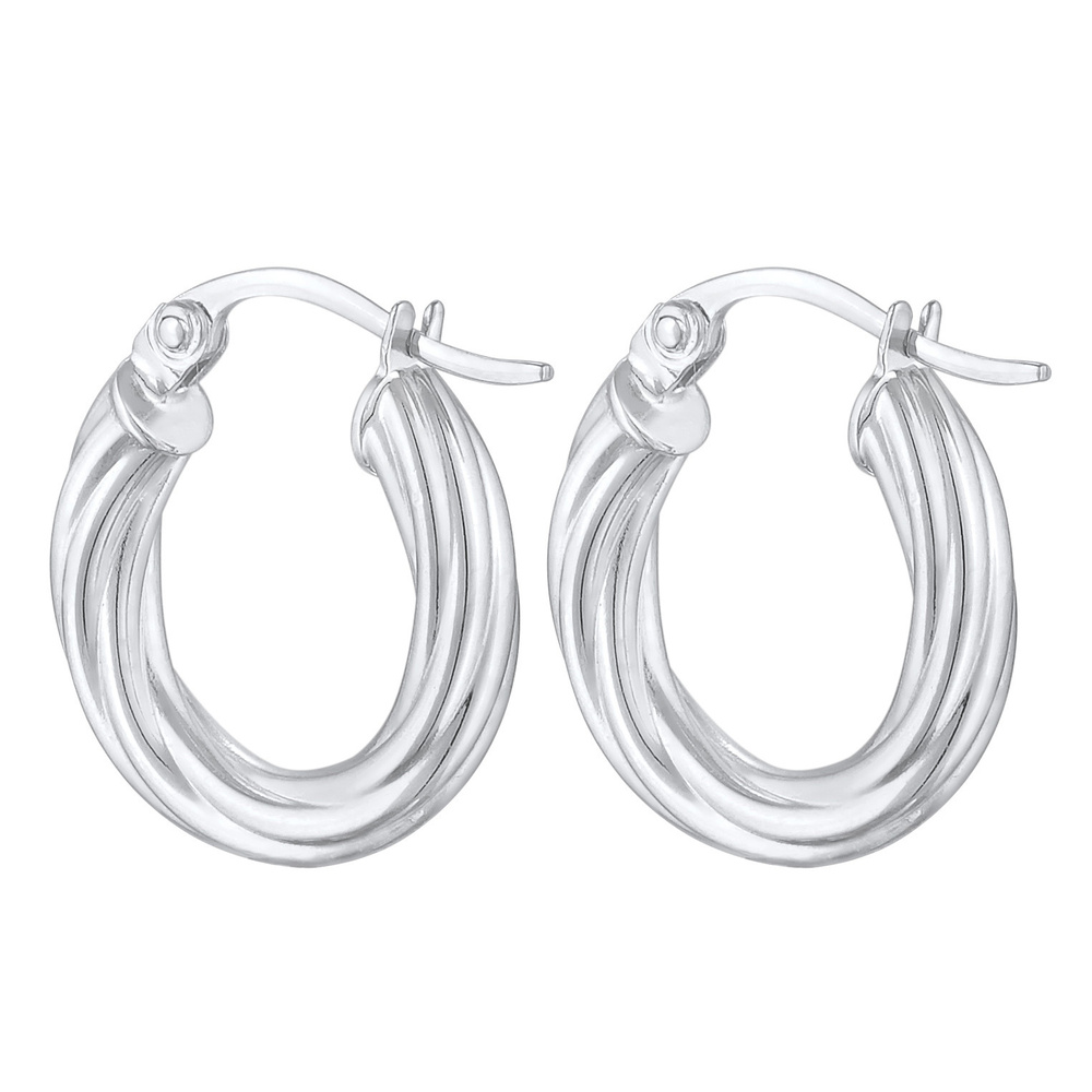 Boucles d'oreilles anneaux torsade avec motifs pour femme - Argent  sterling. Color: blanc | Doucet Latendresse