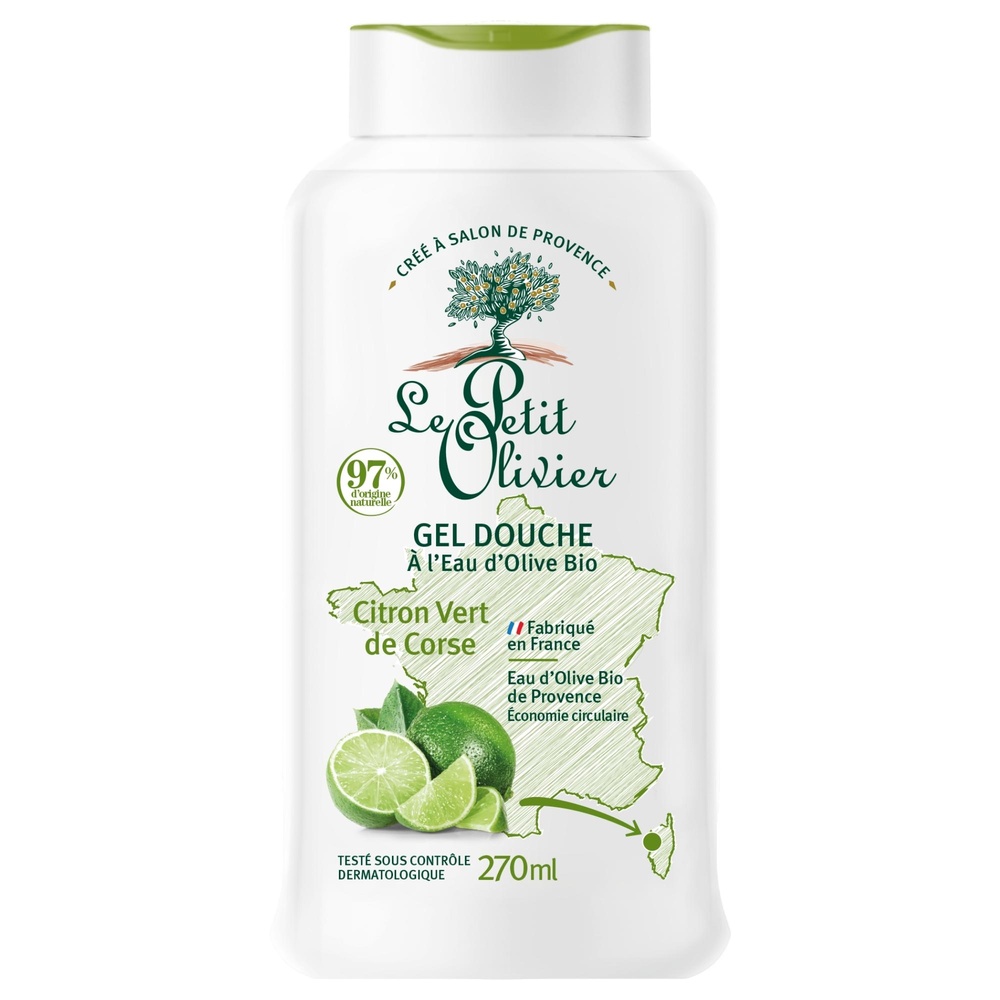 le petit olivier - Gel Douche Hydratant à l'Eau d'Olive BIO Citron Vert de Corse 270 ml